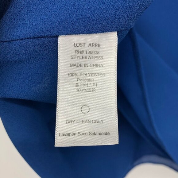 Lost April Cobalt Blue Lace trim  V-neck Chiffon Sleeveless Blouse LG - Picture 6 of 13